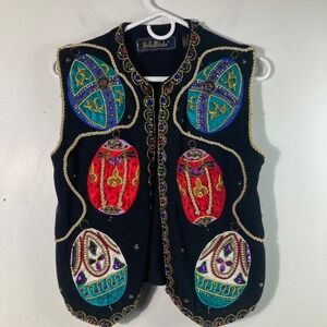 Belle Pointe Sweater Vest Embroidered Beaded‎ Faberge Eggs S Easter Festival
